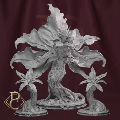 Decorative tree-like sculpture with a dark red background