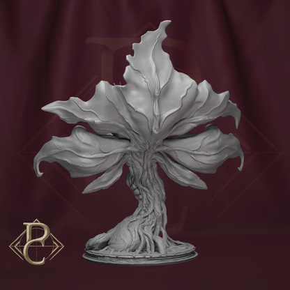 Decorative tree-like sculpture on a dark red background