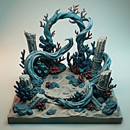 Decorative underwater scene with coral and rocks on a gray background