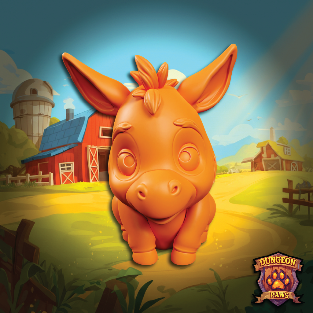3D model of a chibi-style barn farm yard donkey mule horse miniature