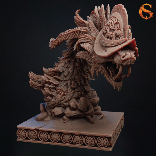 A highly detailed, 3D-rendered Chinese dragon sculpture on a decorative base, shown against a solid black background.