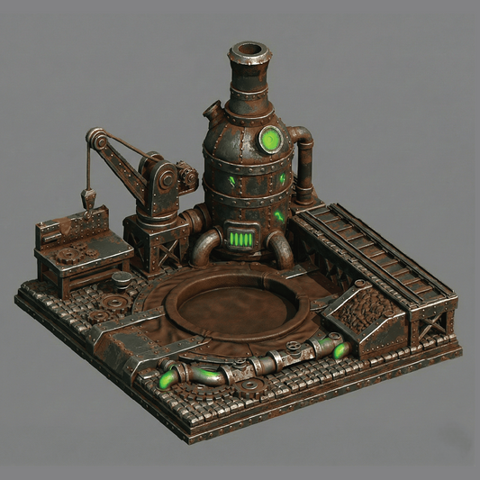 Detailed model of a steampunk-style machine on a gray background