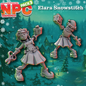Promotional artwork for an NPC character pack showing two 3D-rendered fantasy snowgirl NPCs in winter clothing against a snowy village background. Large text reads 'NPC Townsfolk Pack 3' and 'Elara Snowstitch.