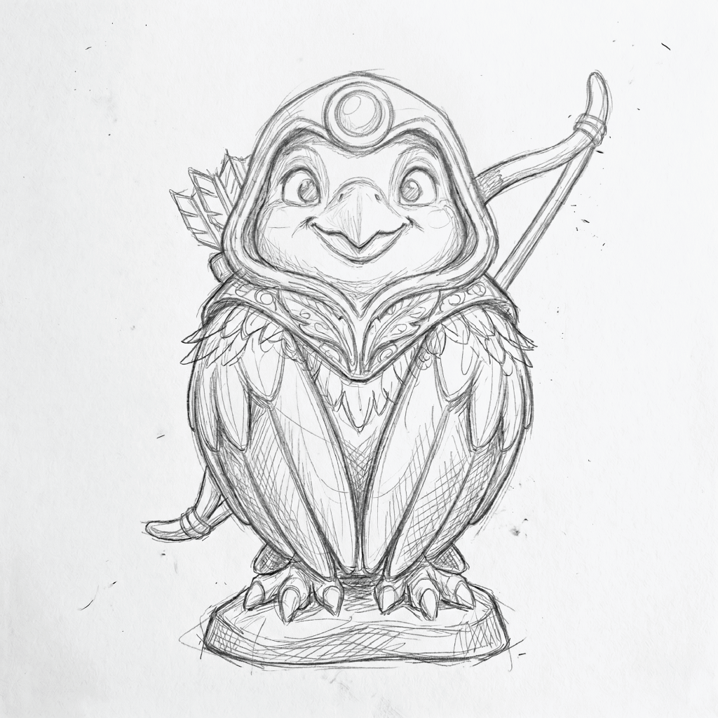 Concept art of a falcon hunter ranger chibi-style miniature