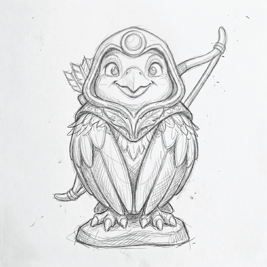 Concept art of a falcon hunter ranger chibi-style miniature
