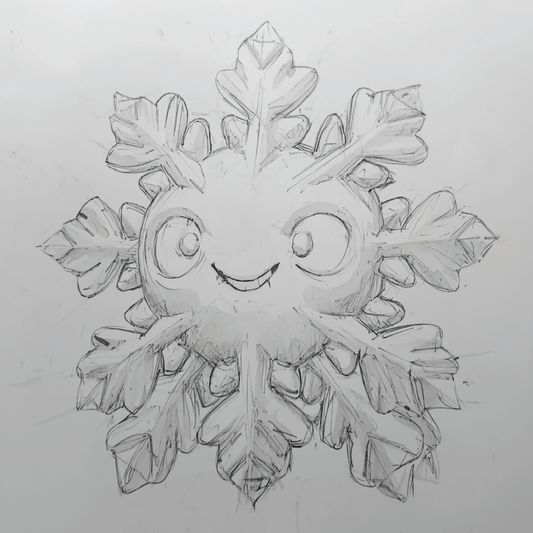 Concept art drawing of a chibi-style snowflake