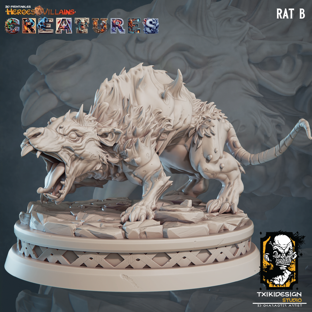 3D render of a giant infected rat miniature for tabletop gaming