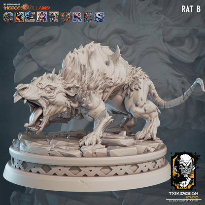 3D render of a giant infected rat miniature for tabletop gaming