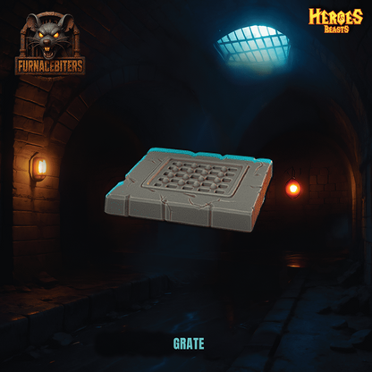 Grate in a dark, dungeon-like setting with 'Furnace of Bitters' logo and 'Heroes Beasts' branding.