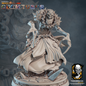 Detailed sculpture of a character with armor and weapons on a dark background, featuring 'Heroes & Villains Creatures' branding.