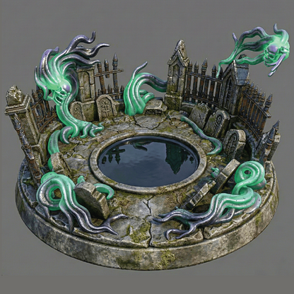 Fantasy miniature scene with dragons and a castle on a gray background