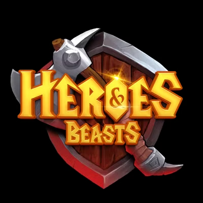 Logo of 'Heroes & Beasts' with a sword and shield on a black background