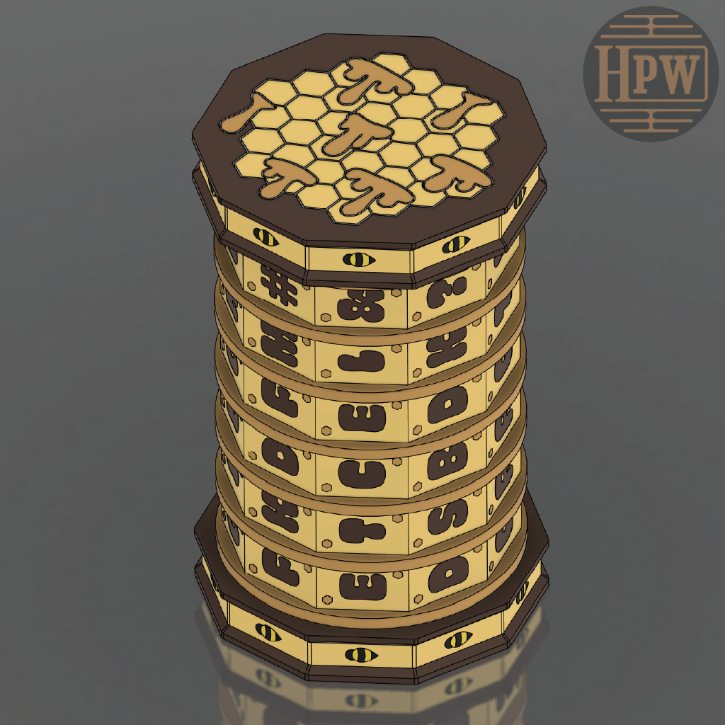 Stack of hexagonal boxes with 'HPW' branding on a gray background