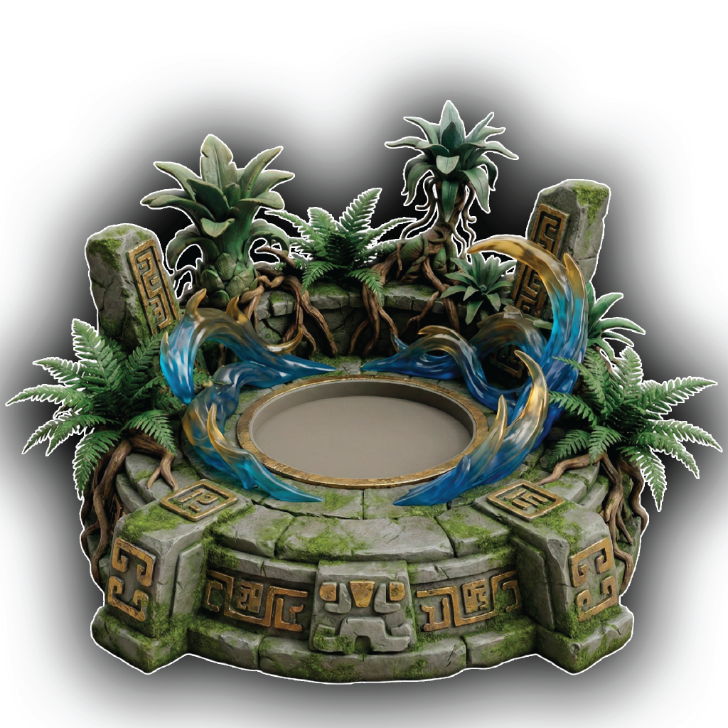 Decorative stone lantern with dragon design and greenery on a white background