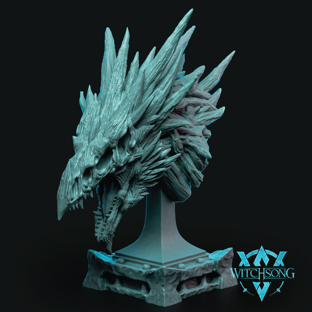 3D render of a bust of a gargantuan rotten swamp dragon
