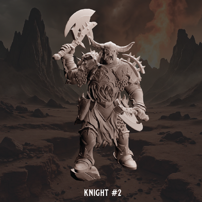 Stylized illustration of a knight holding a sword in a desert landscape with 'Knight #2' text.