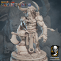 Monster statue with axe on a dark background, featuring 'Heroes & Villains Creatures' text.