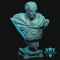 A fantasy bust statue of a warrior in ornate armor and a flowing cape, shown on a dark background with a visible WITCHSONG logo in the lower right.