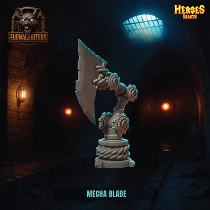 Mecha blade figure in a dark, dungeon-like setting with 'Heroes Beasts' branding.