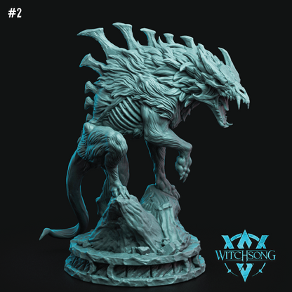 Teal fantasy creature figurine on a black background with 'Witchsong' logo.