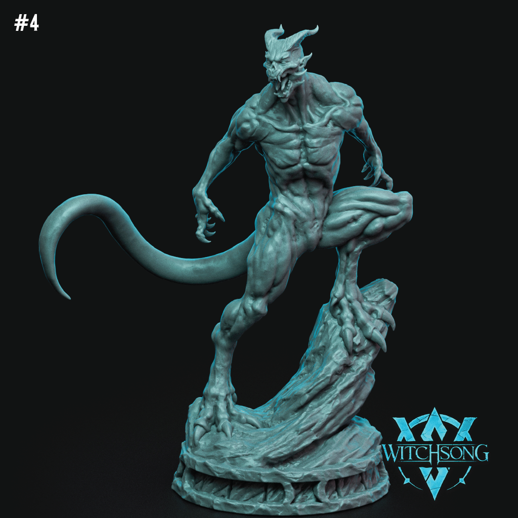 Statue of a fantasy creature on a dark background with 'Witchsong' branding.