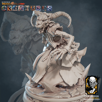 3D render of a corrupted goat demon miniature for tabletop gaming