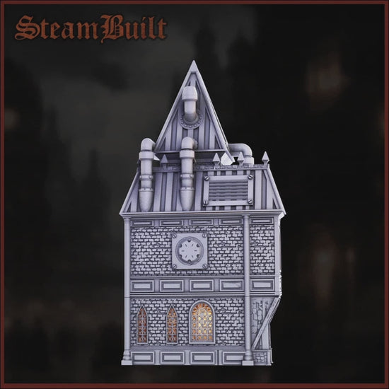 3D 360 render of a steampunk Victorian building meant for tabletop gaming terrain