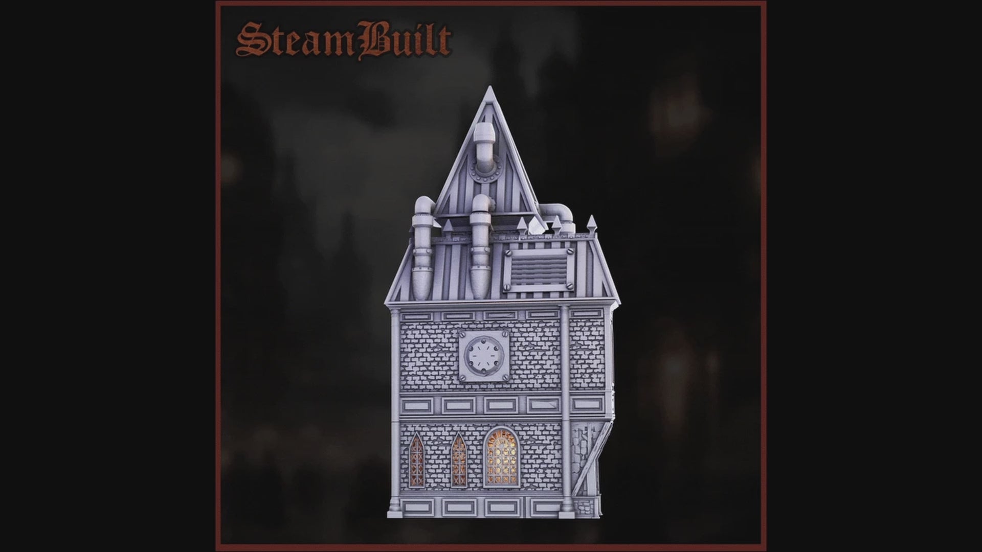 3D 360 render of a steampunk Victorian building meant for tabletop gaming terrain