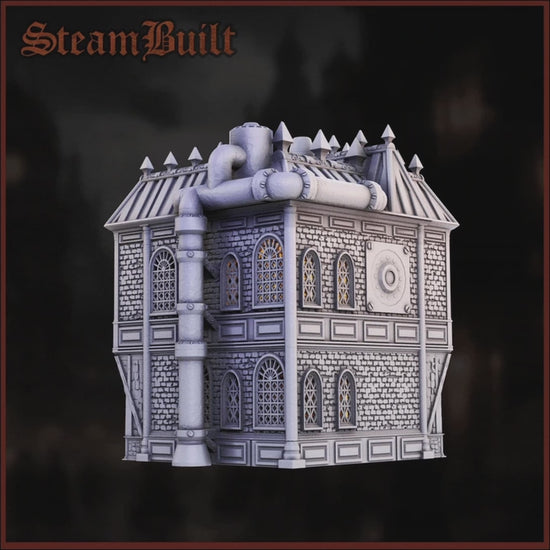 3D 360 render of a steampunk Victorian building meant for tabletop gaming terrain