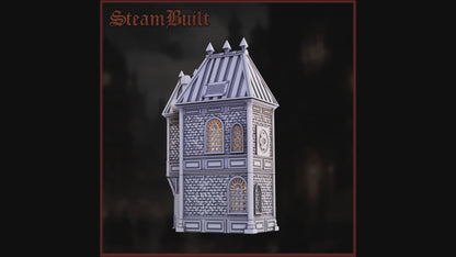 3D 360 render of a steampunk Victorian building meant for tabletop gaming terrain
