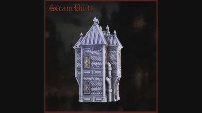 3D 360 render of a steampunk Victorian building meant for tabletop gaming terrain