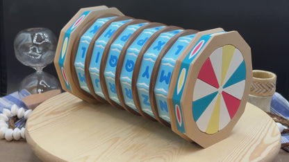 A 360 degree rotating view of a summer-themed combination dial lockbox