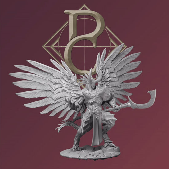 Animation of a winged demon wielding a scythe spear stretching out its hand