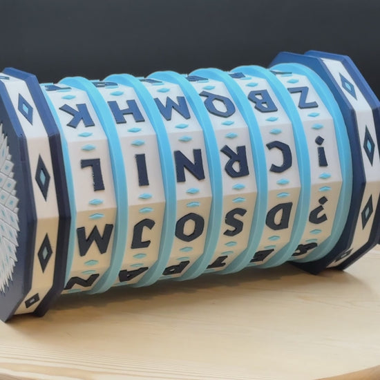 Decorative render of a puzzle box with letter patterns 