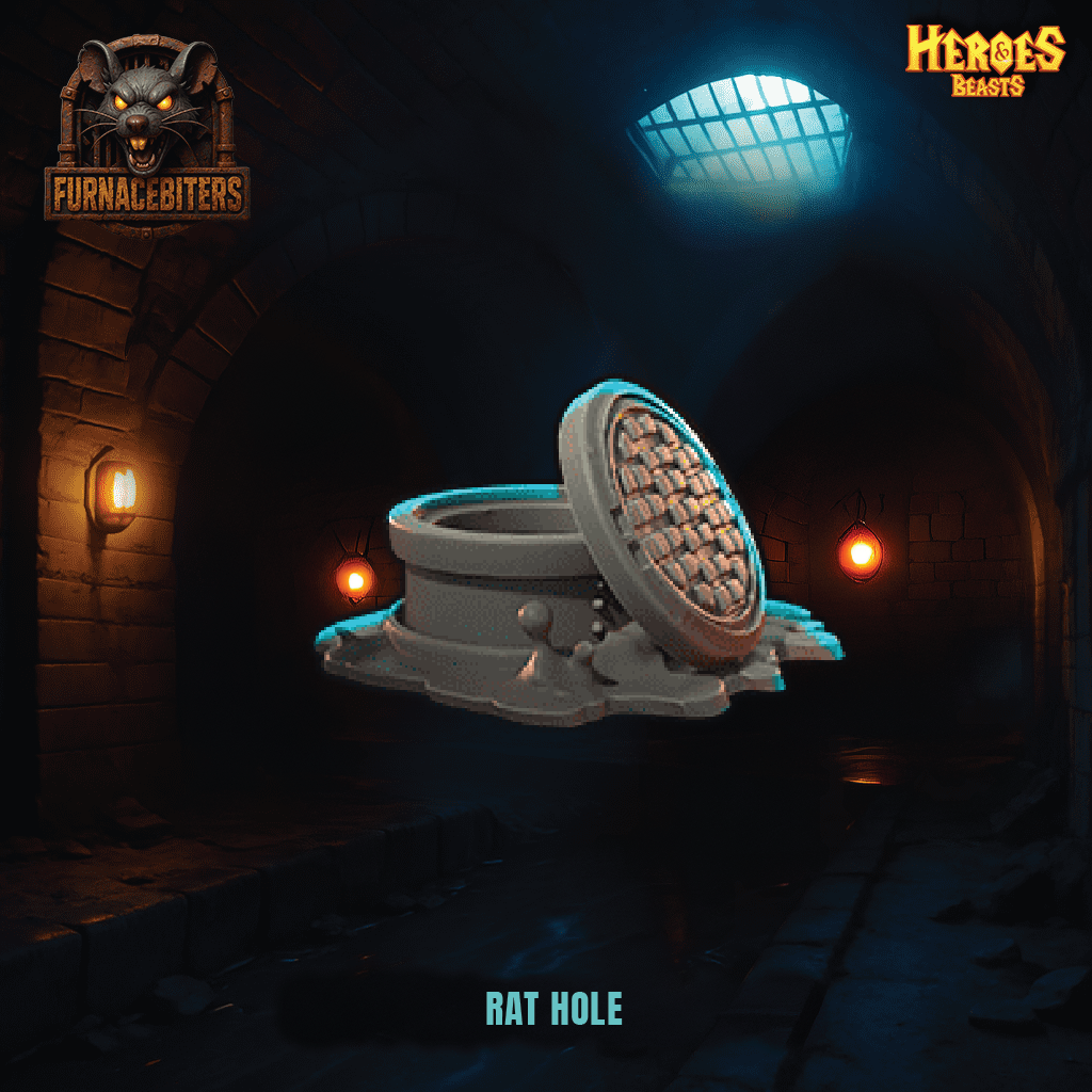 Decorative item labeled 'Rat Hole' in a dark, dungeon-like setting with 'Heroes Beasts' branding.