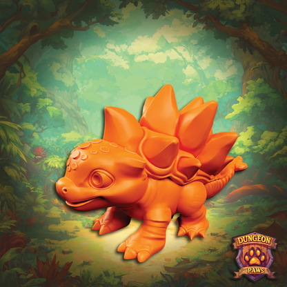 Render of an orange ankylosaurus dinosaur in a cartoon jungle scene