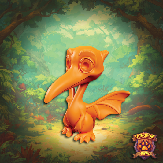 Orange dragon-like creature in a fantasy forest with 'Dungeon Paws' logo.