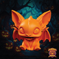 Orange bat-like creature toy with pumpkins and a dark forest background, featuring the 'Dungeon Paws' logo.