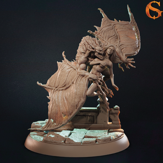 Fantasy figurine of a creature with wings on a dark background