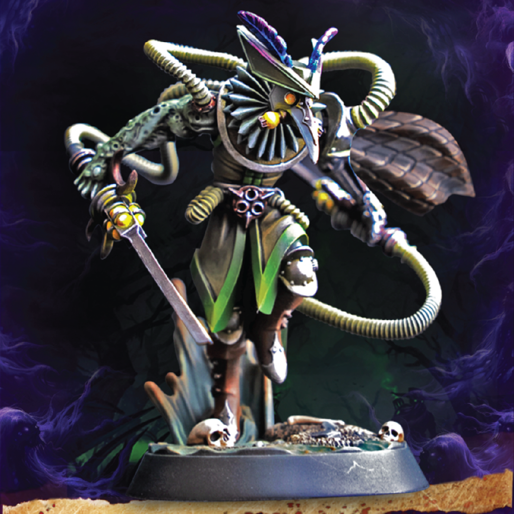 Fantasy figurine with intricate design on a dark background