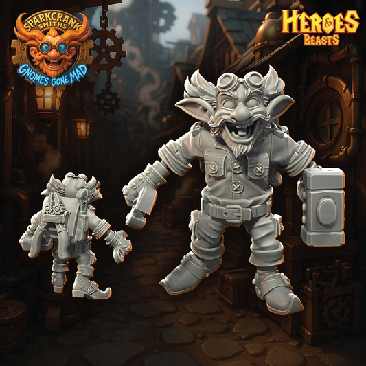 Two gargoyle-like figures in a fantasy setting with 'Heroes & Beasts' branding.