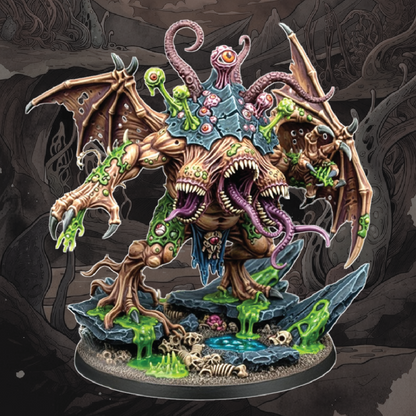Glossy monster figurine with detailed design on a dark background