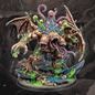 Glossy monster figurine with detailed design on a dark background