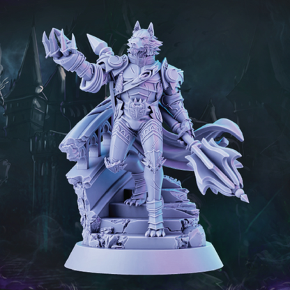 Detailed fantasy figurine with armor and wings on a dark background