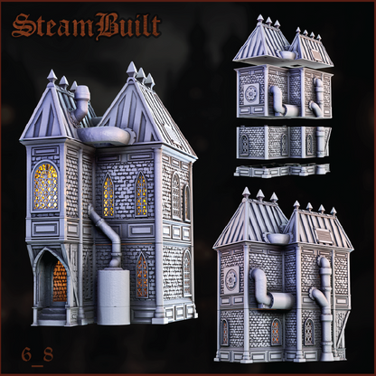 3D render of a steampunk style Victorian building meant for tabletop gaming terrain
