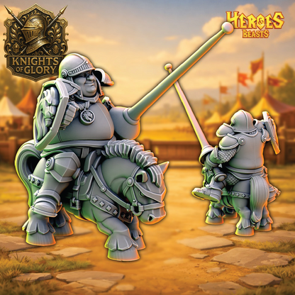 Two armored figures on horseback with 'Knights of Glory' logo in the corner.