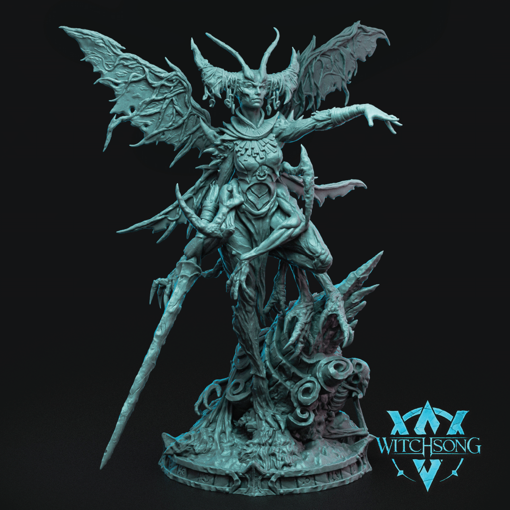 A abomination queen with multiple limbs and wings holding a spear.