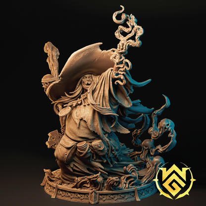 A render of the Blight Crone holding her staff and casting a spell in the swamp.