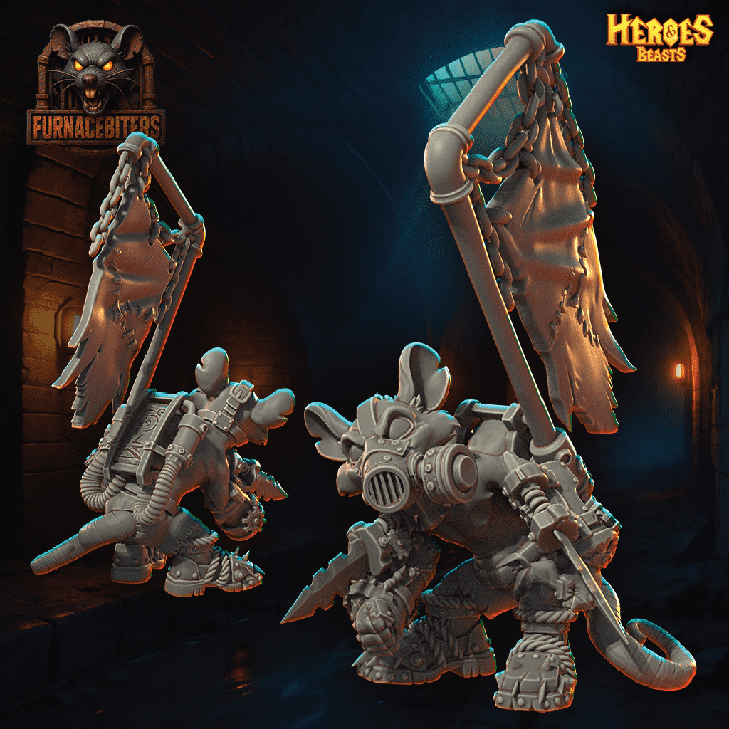 Two fantasy creature figurines with a dark background and 'Furnacebiters' logo.