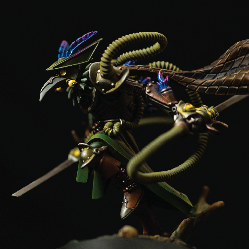 Close-up of a detailed dragon-like creature with glowing elements on a dark background